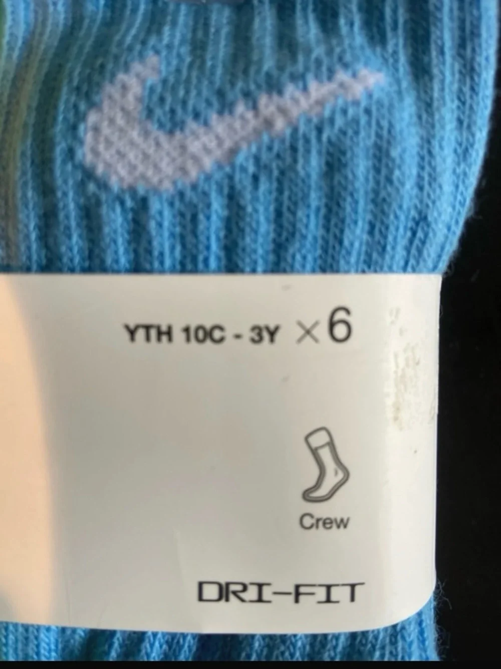 Nike 6-Pack boys Crew Socks Green, Lime, Teal, Blue, Black & White size 10C-3Y